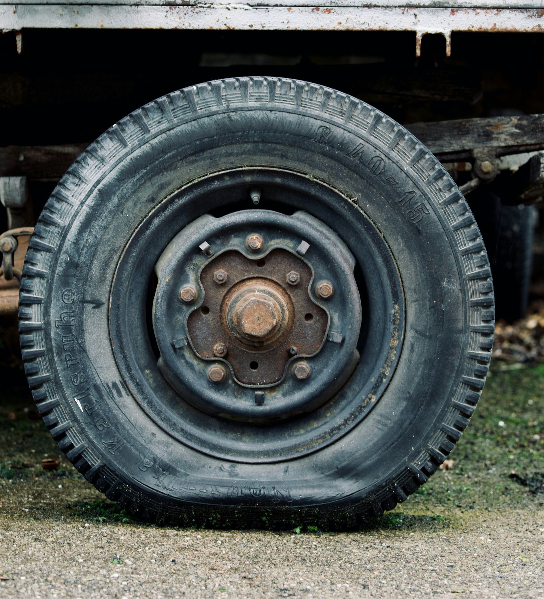 a car tire on a vehicle